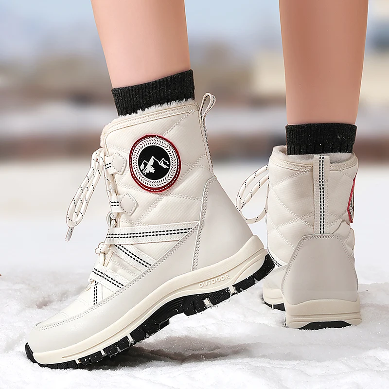 2024 Winter New Women Boots Comfortable Thermal Snow Boots Cross Tie Straps Fashion Outdoor Boots Wear-Resisting Hiking Shoes image 4