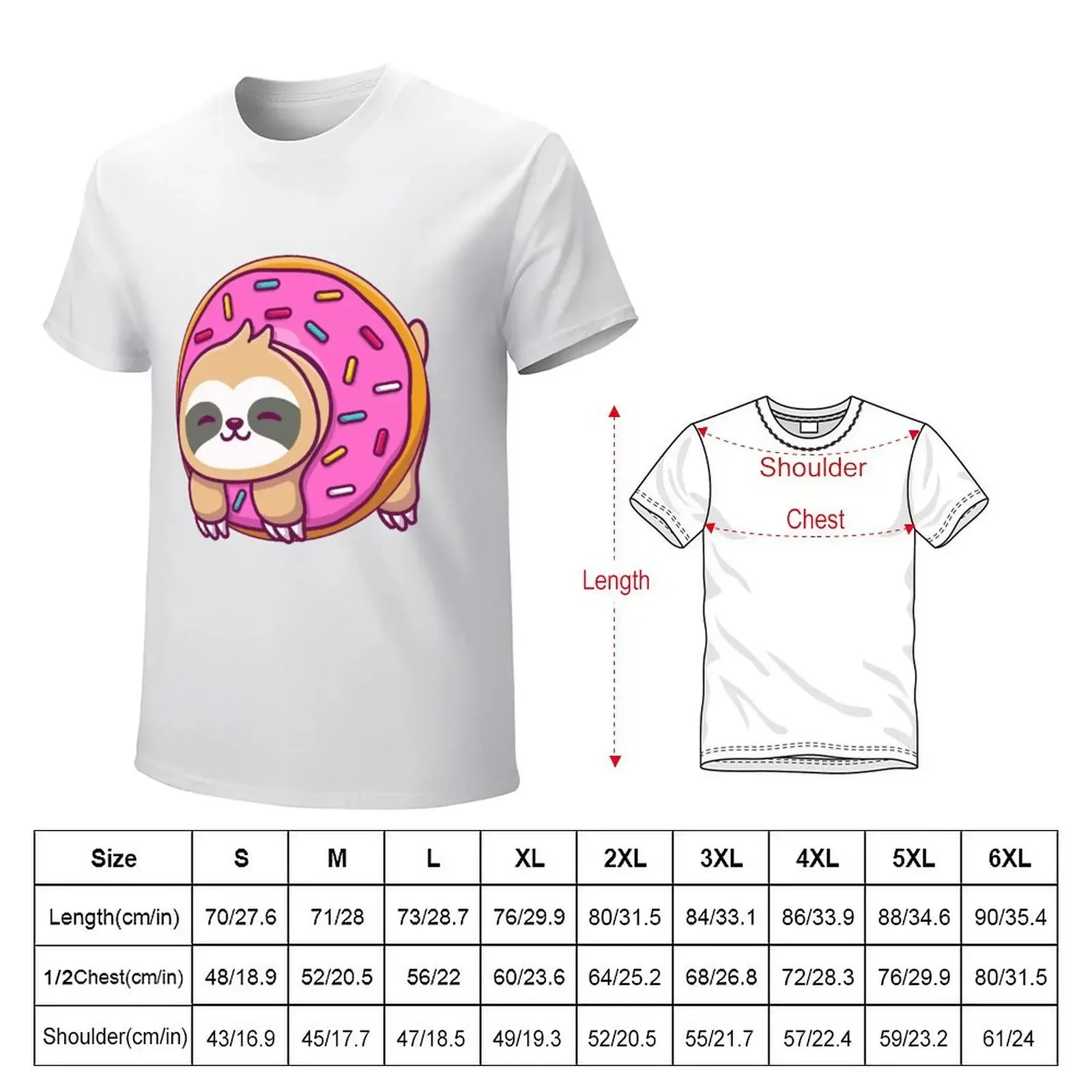 Cute sloth with doughnut cartoon T-shirt Blouse oversized slim fit t shirts for men