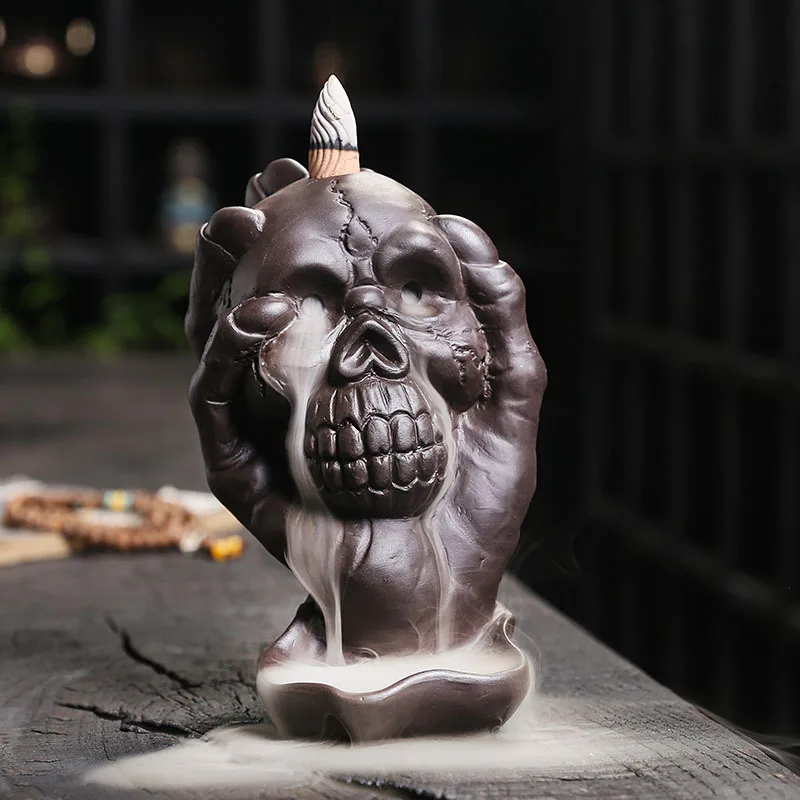 

Purple sand backflow incense incense burner, creative skull Halloween ghost festival ghost hand backflow incense burner ornament