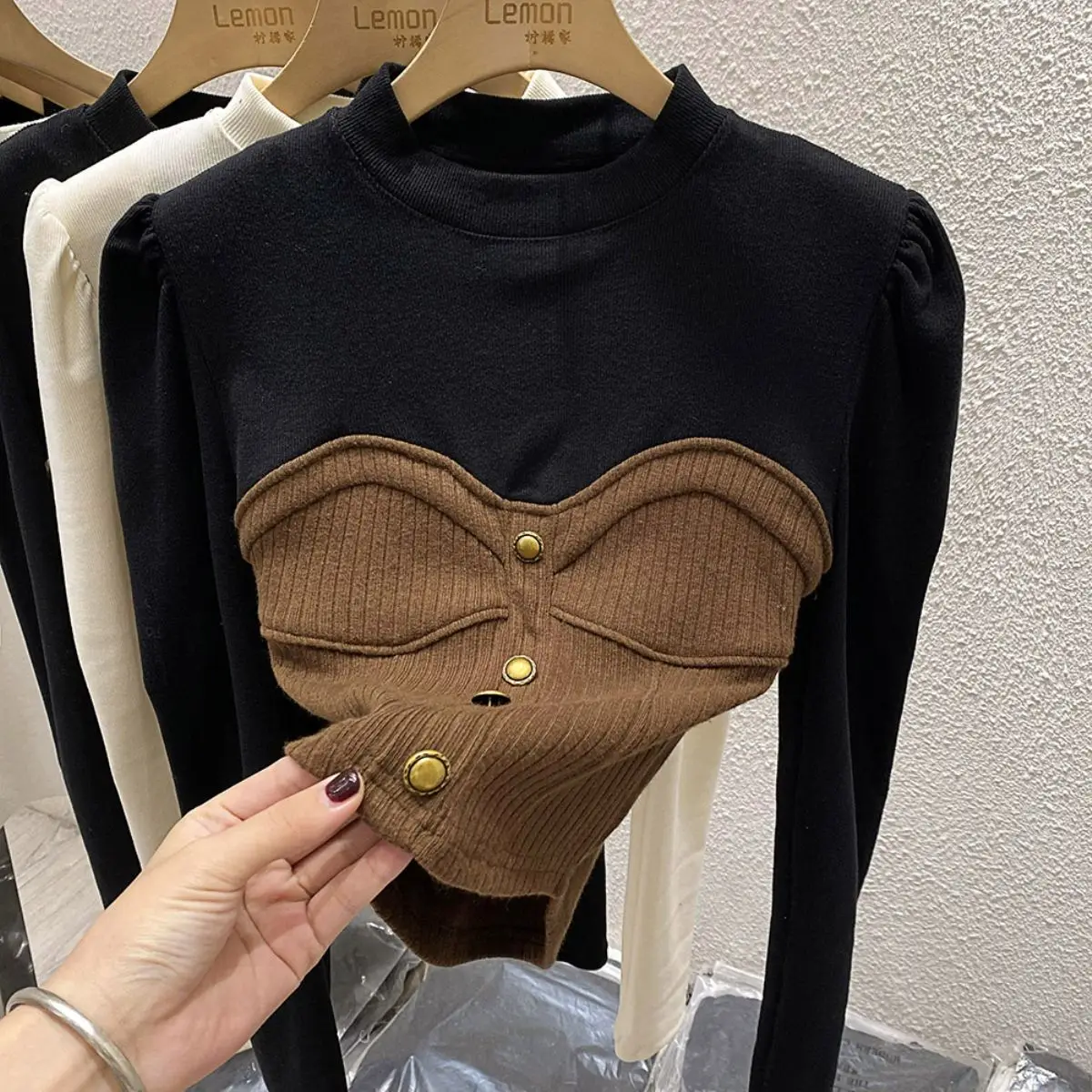 

Long sleeved T-shirt for women with a sense of design, long sleeved knitted base shirt tops blusas verao 2024 feminino