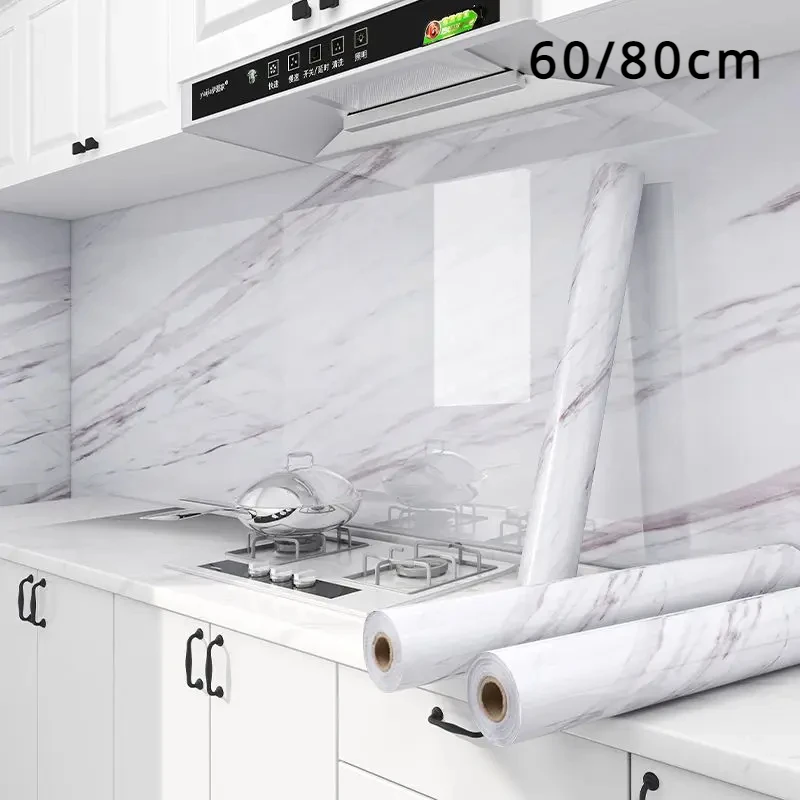 Wall Adhesive Wallpaper Width 80cm Waterproof Oil Proof Foil Marble Decor Sticker Kitchen Bathroom Renovation Decorative Paper