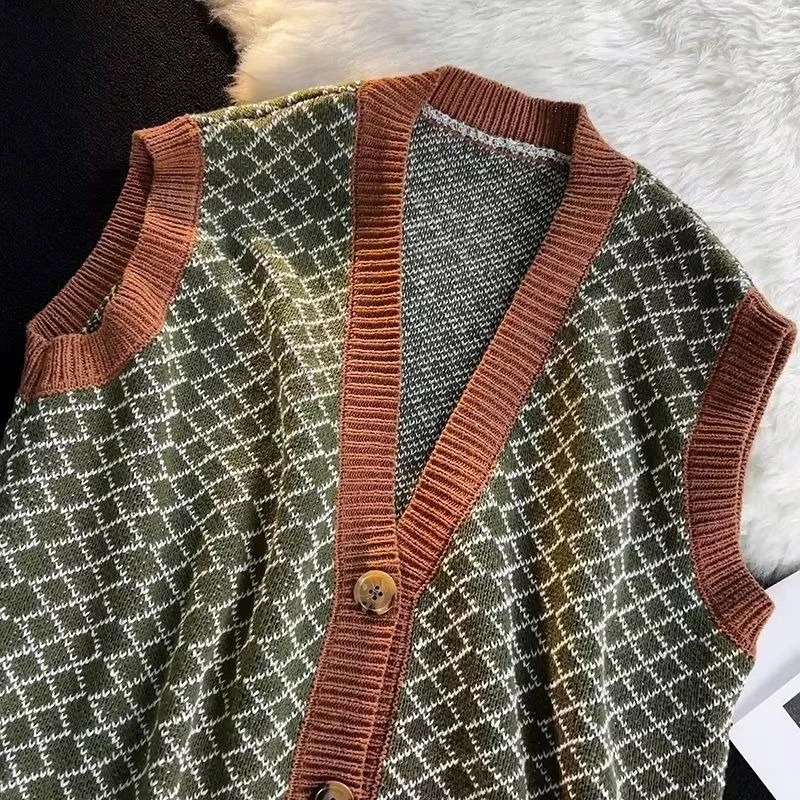 

Осенний модный вязаный кардиган в стиле ретро, мужской жилет на пуговицах с v-образным вырезом, нейтральный жилет для пар, универсальный трикотаж в японском гонконгском стиле