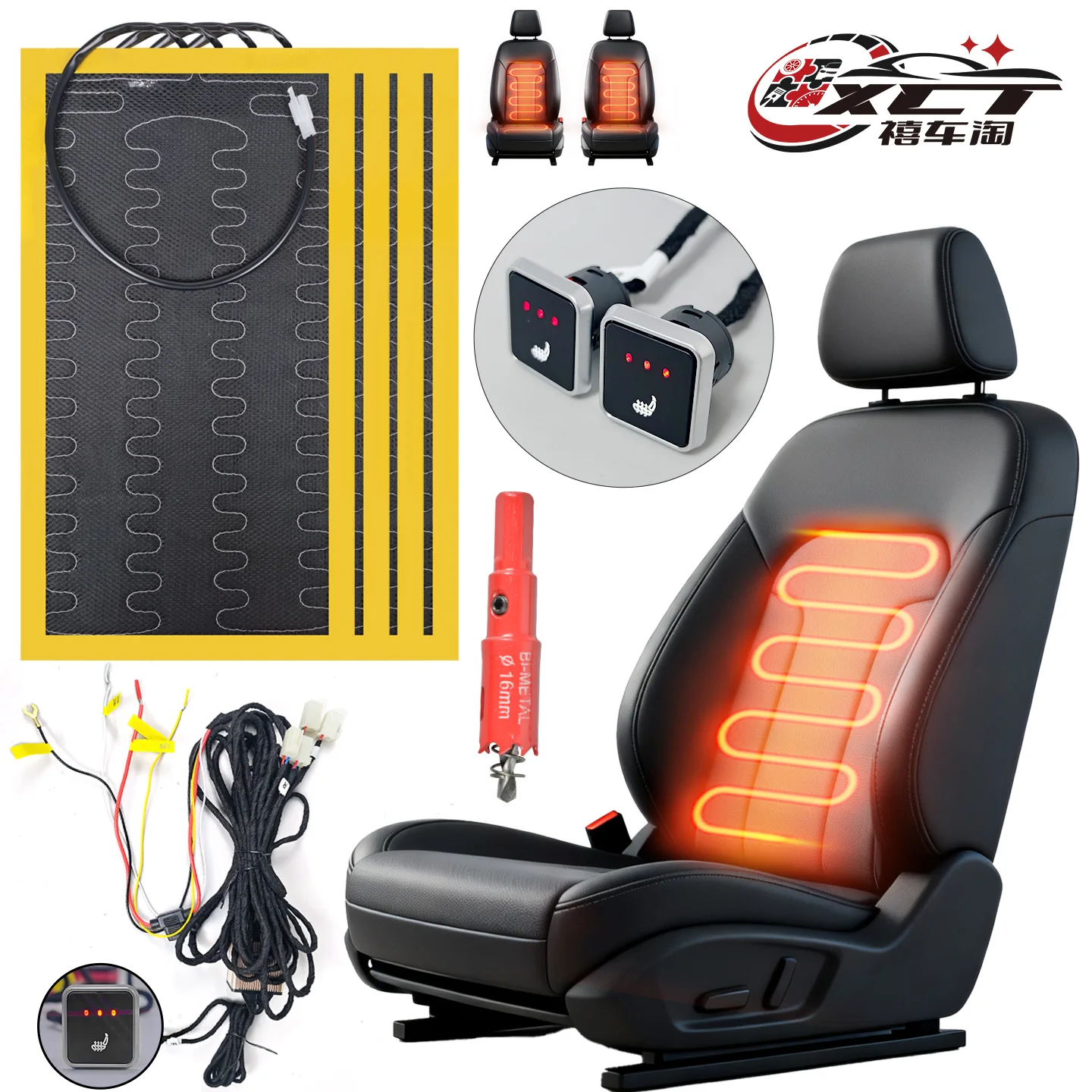 

Universal Auto Seat Heater 12V Dual Control Switch Built-in Heating Pad with Wiring Harness Full Kit