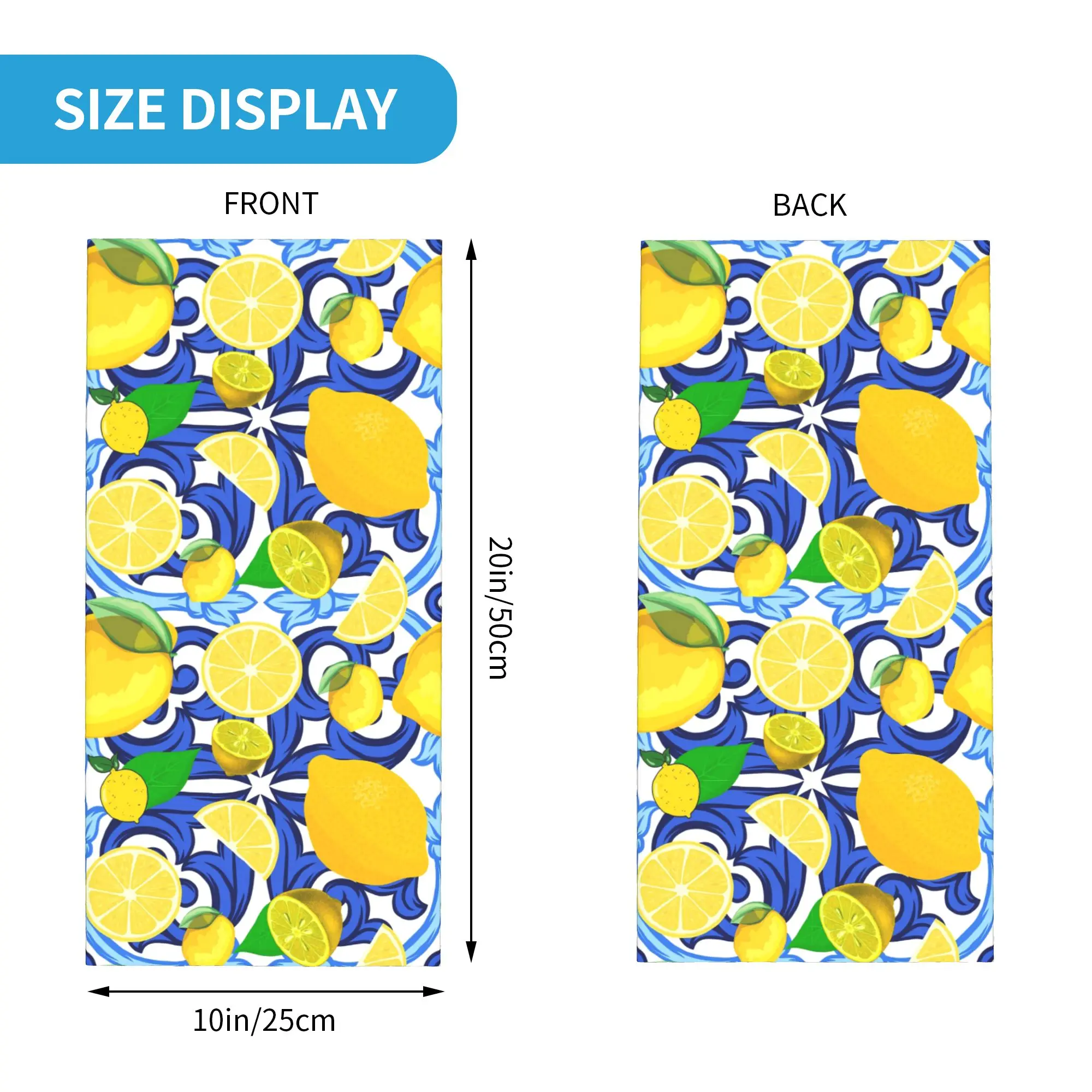 Lemon On Top Of Blue And White Tile Italian Style Bandana Neck Cover Printed Mask Scarf Balaclava Hiking Fishing for Men Women