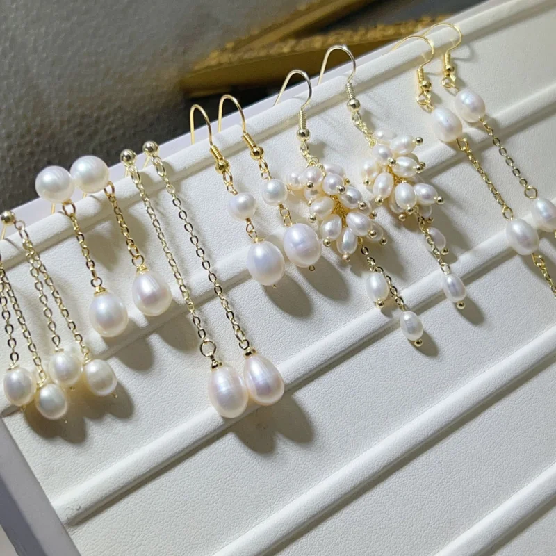 

New natural pearl women, long style, fashionable and versatile tassel earrings