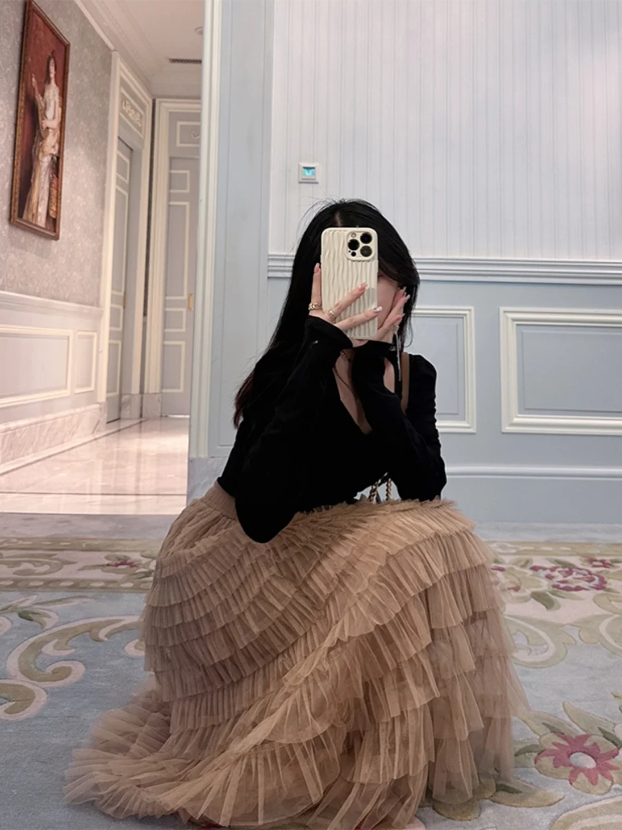 

Нежная длинная юбка-трапеция с высокой талией, новый дизайн 2026 года, для женщин, осенний сезон