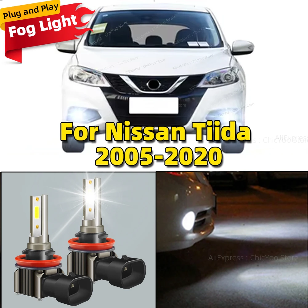 

2Pcs LED Car Front Fog Light Lamps 6000K Bulb For Nissan Tiida 2005 2006 2007 2008 2009 2010 2011 2012 2013-2020 Auto Accessory
