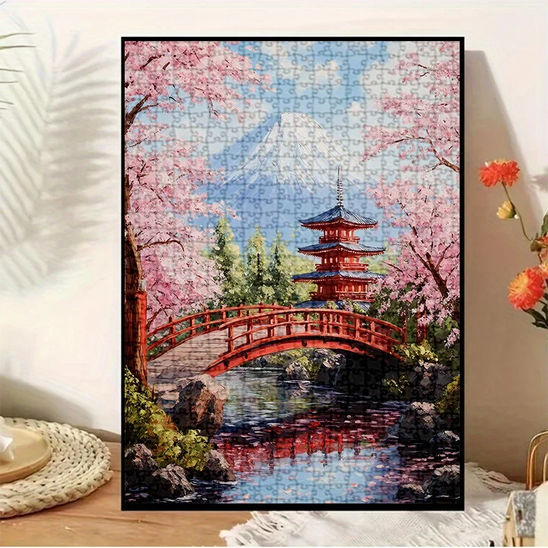 1000 قطعة من أحجية الصور المقطوعة العملاقة - أزهار أنيمي جبل فوجي والكرز، 50.04 × 70.1 سم، تحدي المهارات العالية، المناظر الطبيعية اليابانية النابضة بالحياة #4