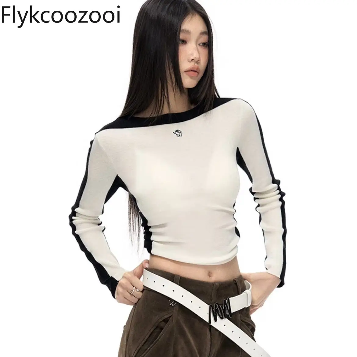 Contrast Color Division Right Angle Shoulder Slim-fit Sweater Inside Match Woman Mainland China Ropa De Mujer Shirts for Women