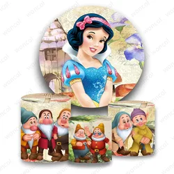 Disney Snow White Round Backdrop Princess Birthday Backdrop Snow White and The Seven Dwarfs Cylinder Cover Photography Prop