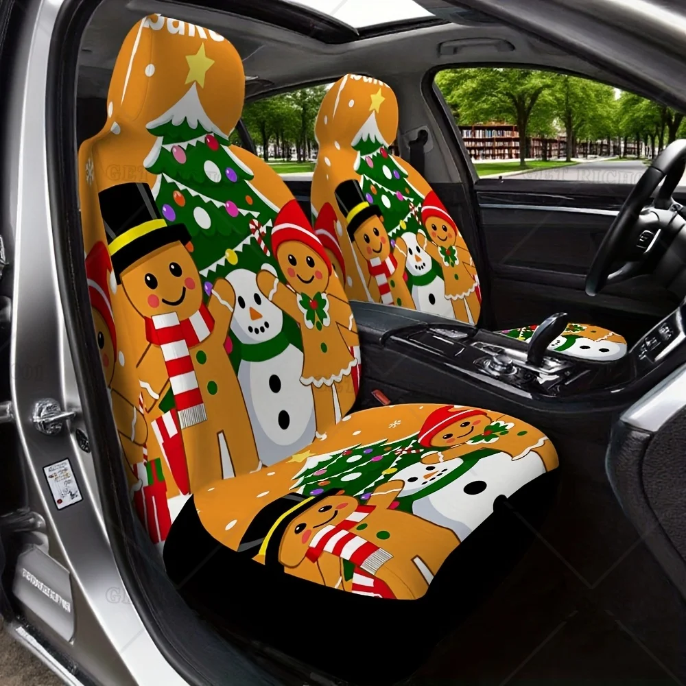 

2 шт. чехлы на автомобильные сиденья, мультяшный рождественский узор, подходят для автомобилей, внедорожников, грузовиков, передних сидений, цифровой печать, полиэстер
