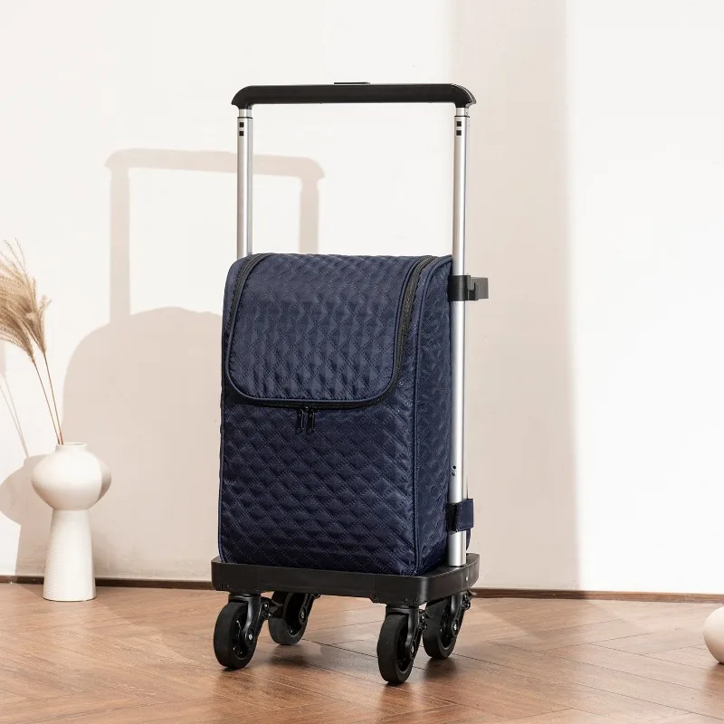 

New Diamond Wide Handle Shopping Trolley, Portable Pushcart – Retractable Rod, Detachable Caster, Wear-Resistant Swivel Wheel