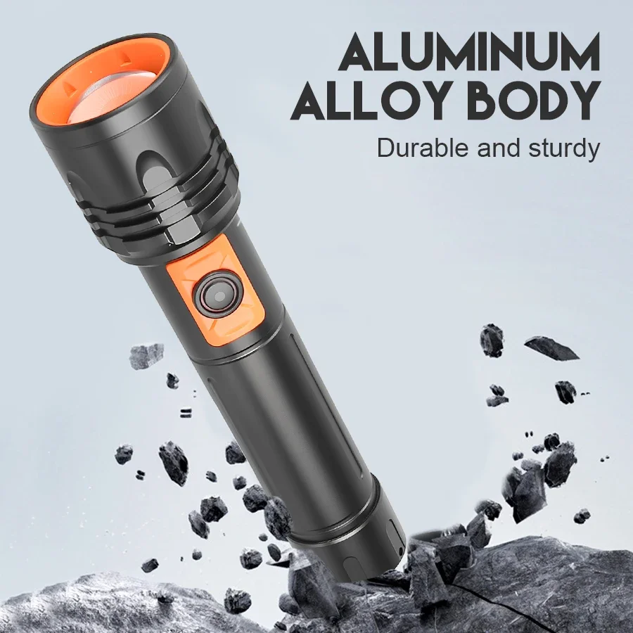 Nieuwste oplaadbare LED-zaklamp Draagbare aluinlegering Veiligheidslicht Outdoor Zoombare waterdichte tactische zaklamp voor kamperen