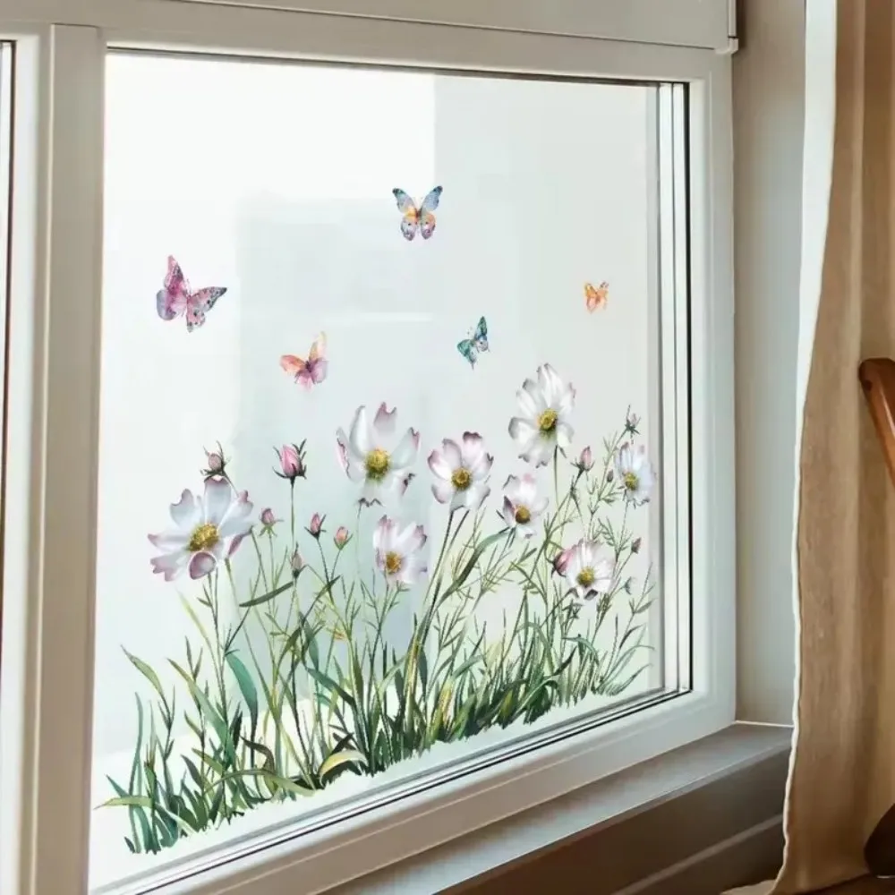 1 double-sided daisy butterfly wall sticker, electrostatic sticker