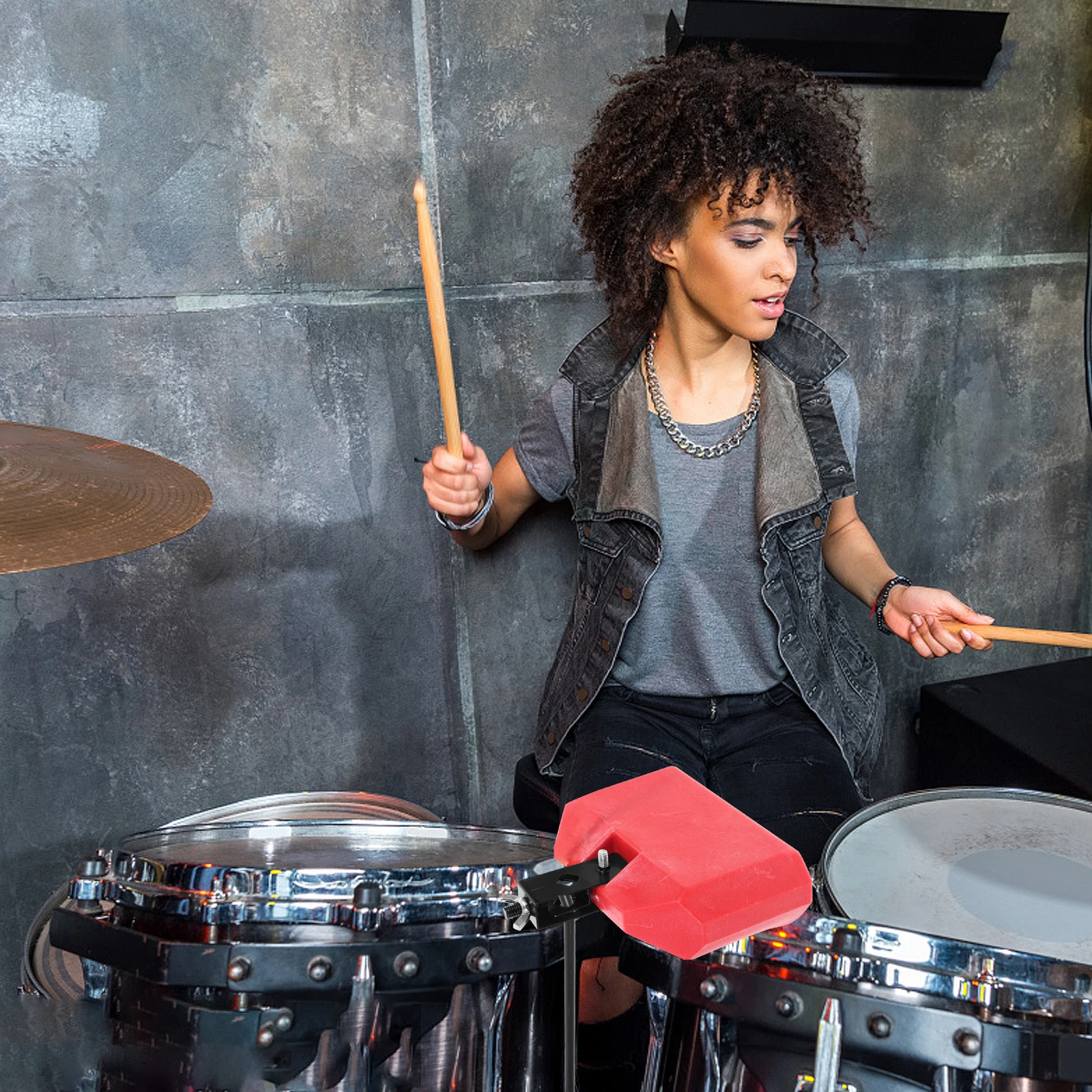 

Portable Plastic Metal Drum Accessory Durable Cow Bell Holder Percussion Lightweight Easy Storage Red Color Drum Percussion