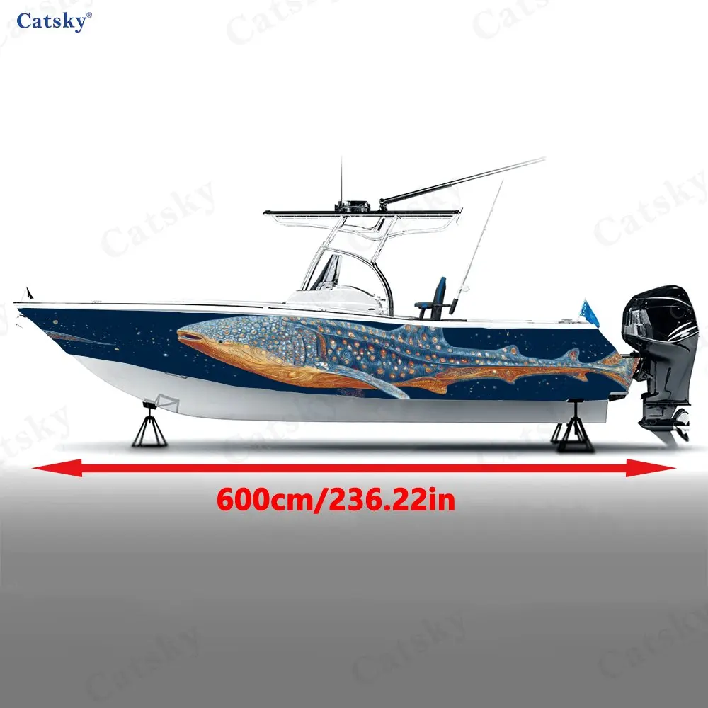 Retro Line Art Style Blue Fish Special Cool Boat Sticker Vinyl Ship Pontoon Deck Boat Fishing Decorative Pontoon Boats Decal