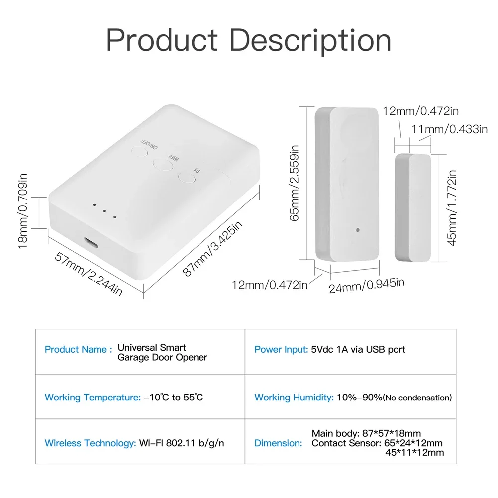 WiFi Tuya Garage Door Controller Smart Door Sensor Opener No Wiring Wireless Smart Life APP Control Voice Control Alexa Google