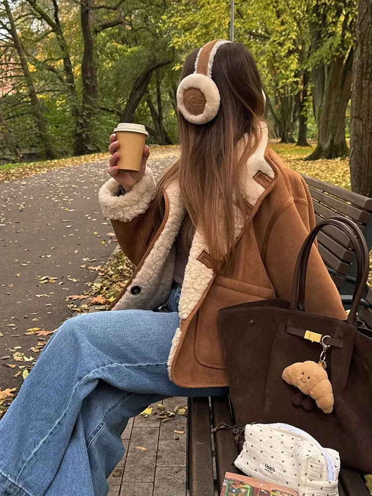 

HH Female Autumn Casual Loose Reversible Coats Women's Fashion Long Sleeves Solid Stand Collar Pockets Single-Breasted Jackets