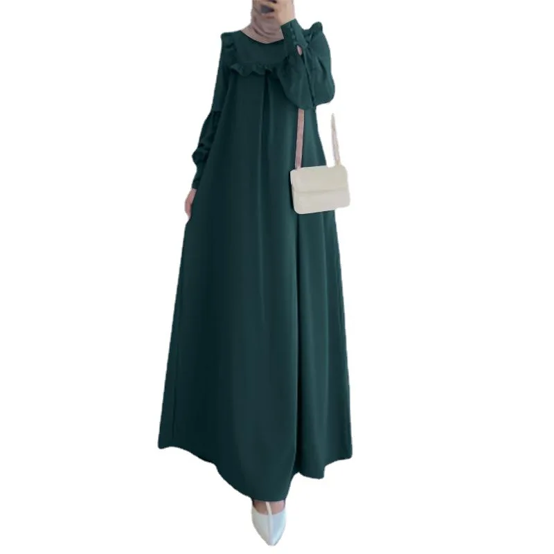 2023 Eid Muslim Robe Women Solid Color Long Sleeve Dress Kaftan Dresses Jalabiya Ramadan Abayas Caftan Elegant Vestidos