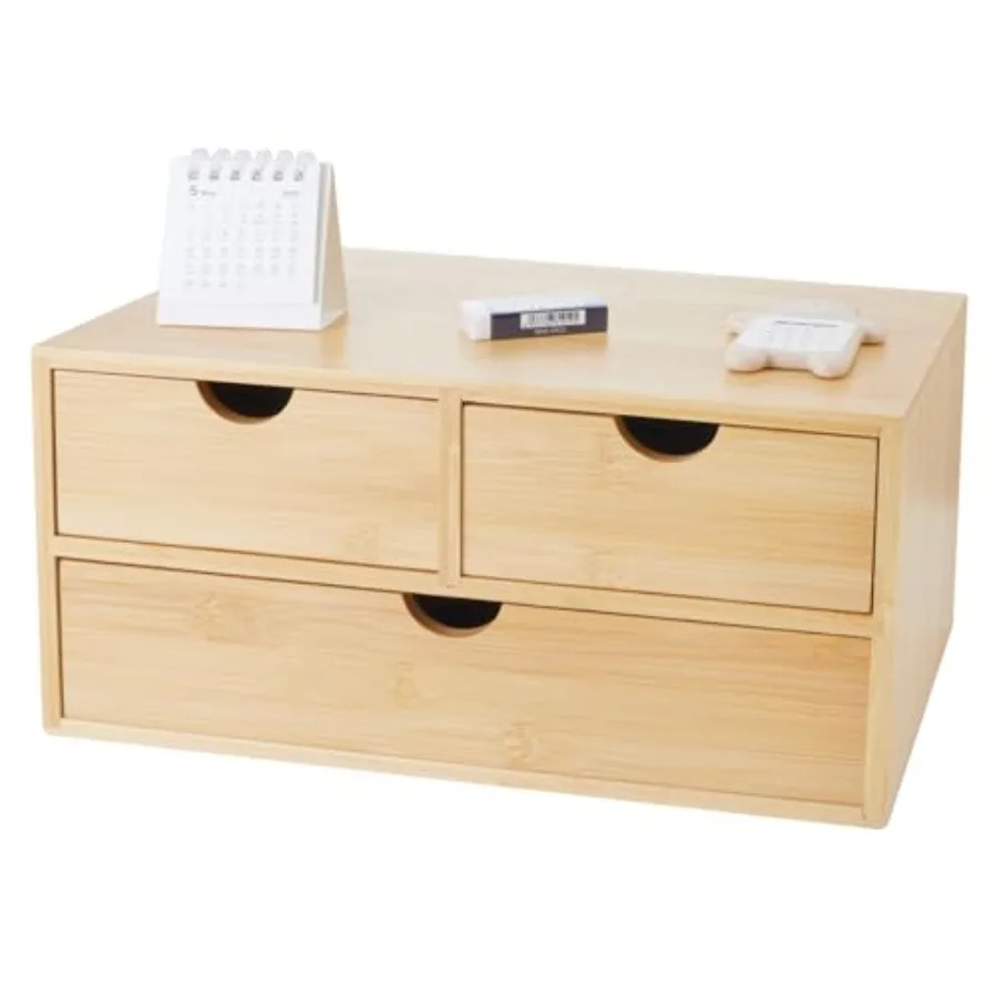 

Bamboo Desk Organizer with Countertop Organizer with Drawers Makeup Storage Drawer Tabletop Storage Organization Box Home Offic
