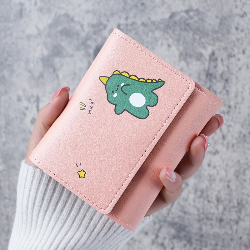 

2024 Women Short Cute Small Wallet with Hasp ID Bank Card Holder for Student Girl Bag Coin Purse Ladies Wallets Cartoon Bag Pink