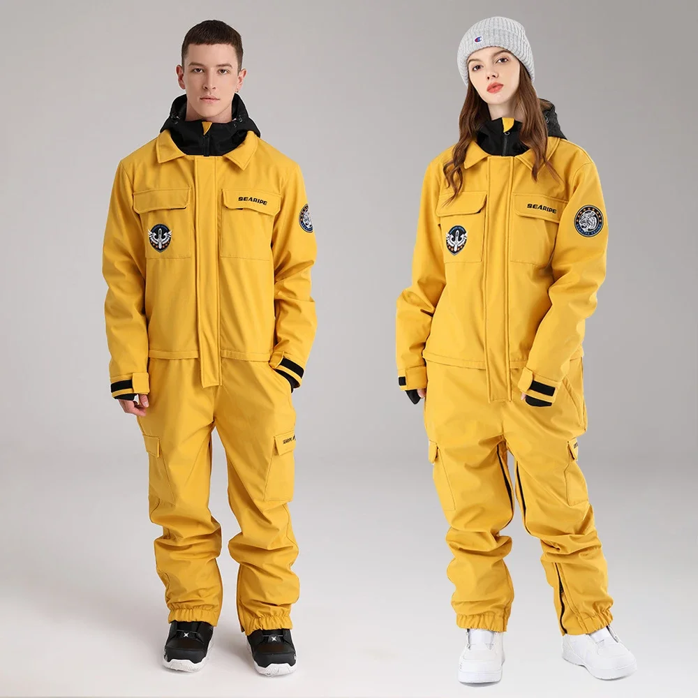 Sports Hooded Women One Piece Snowsuits Waterproof Men Snowboard Jumpsuits Mountain Coterminous Skiing Overalls Alpine Tracksuit