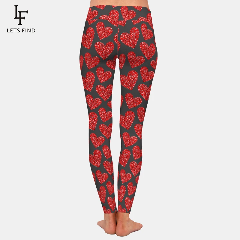 LETSFIND Legging Wanita Gambar Hati Hari Valentine Abu-abu Gelap Celana Elastis Fitness Fashion Pinggang Tinggi