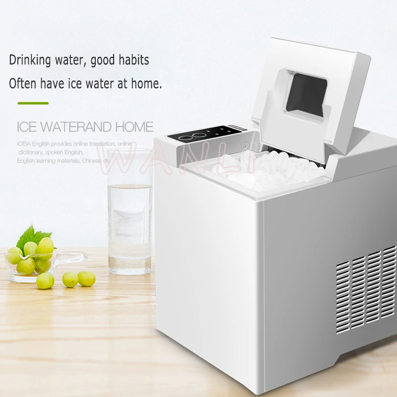 เครื่องทำน้ำแข็งไฟฟ้า15กก./24ชม. เครื่องทำน้ำแข็งก้อนทรงกระสุนเคาน์เตอร์สำหรับร้านค้าชานมขนาดเล็กเชิงพาณิชย์220V