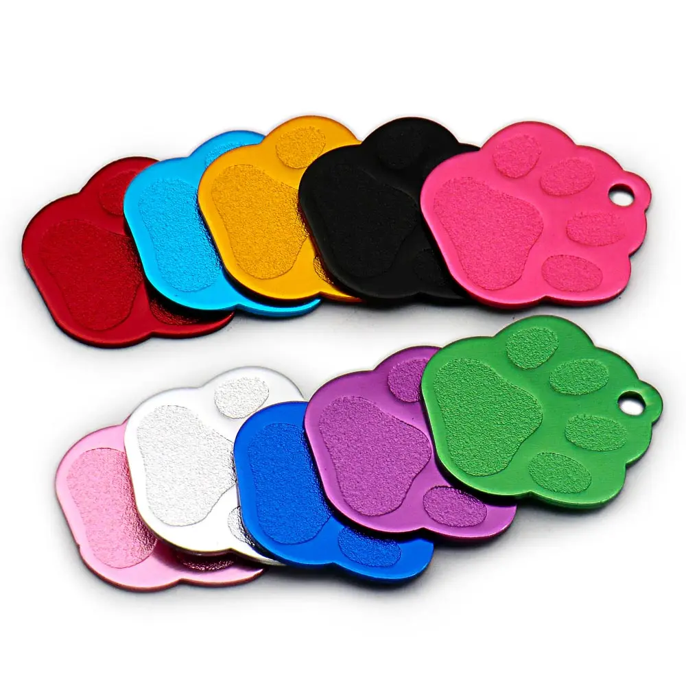 Wholesale 20Pcs PAW Shape 3D Exquisite Personalized Pet Dog ID Tags Custom Engraved Name Phone No. Cat For Dog Pet Accessories