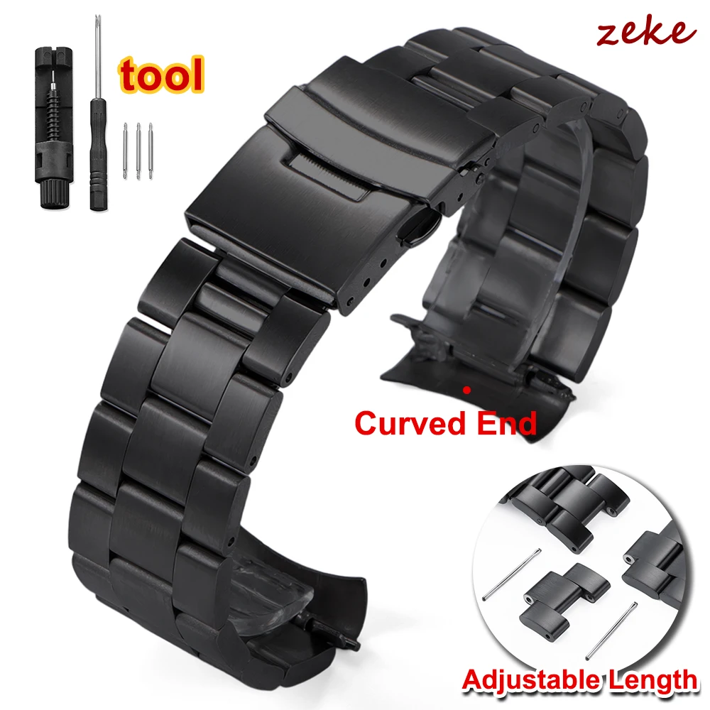 Curved End Metal Watch Bracelets Solid Stainless Steel Watch Strap for Seiko 5 SKX009/007 for Jubilee 20mm 22mm Watchband Belts
