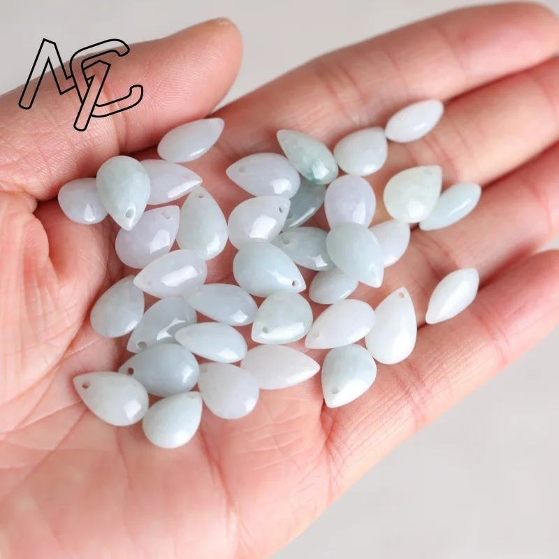 5PC Natural Jade Emerald Water Droplet Beads Accessories DIY Earrings Pendant Charm Jewellery Fashion Hand-Carved Amulet Gift view 3