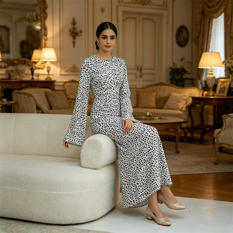 

Dubai Women Abaya Elegant Muslim Maxi Dress Jalabiya Ramadan Polka Dot Abayas Party Arab Long Robe Morocco Caftan Islam Clothing