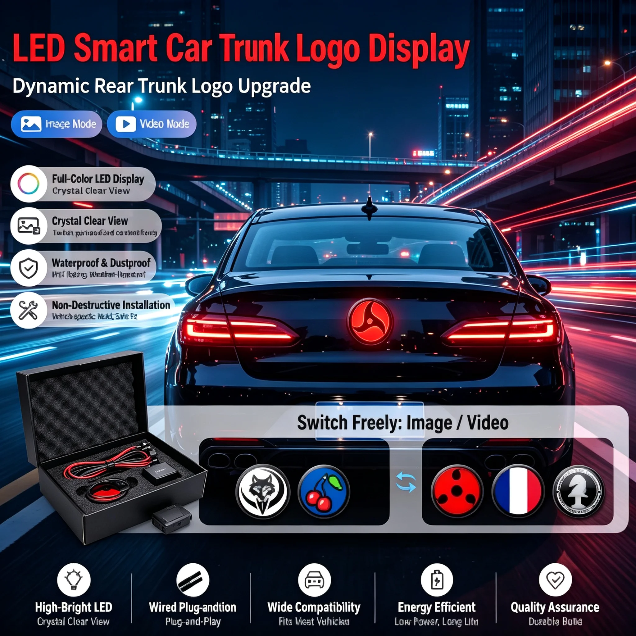 Dynamic LED Car Emblem for BMW, Multi-Image Switching, Personalized Rear Trunk Emblem for Car Modification