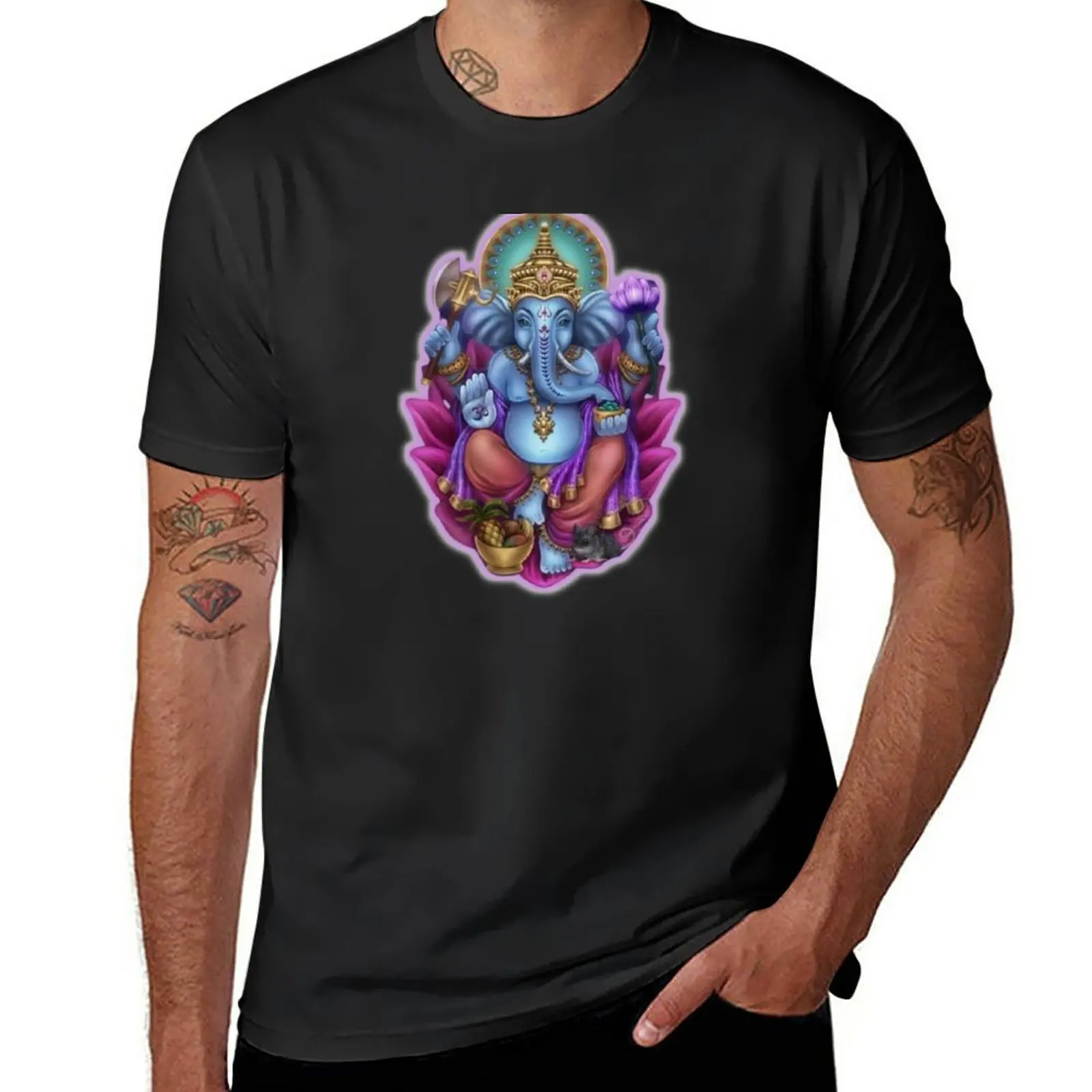 T-shirt homme violet brume seigneur Ganesh, surdimensionné, séchage rapide, poids lourd