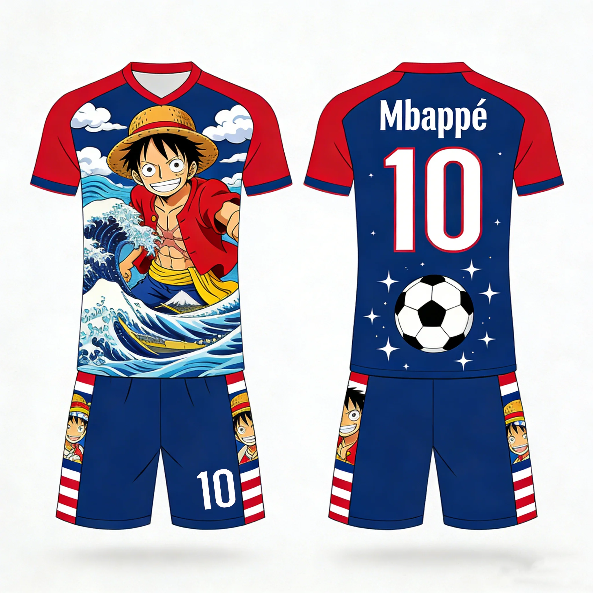 

Комбинезон с мультяшным принтом в коллаборации с Mbappe, спортивная толстовка для футбола на открытом воздухе, быстросохнущая мужская футболка + шорты, детский костюм