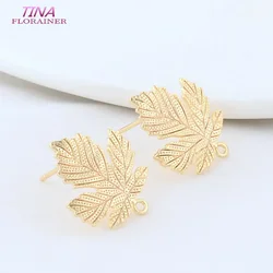 15*18MM 14K Gold Color Plated Brass Leaf Leaves Stud Earrings High Quality Diy DIY Jewelry Making Finding Accessories