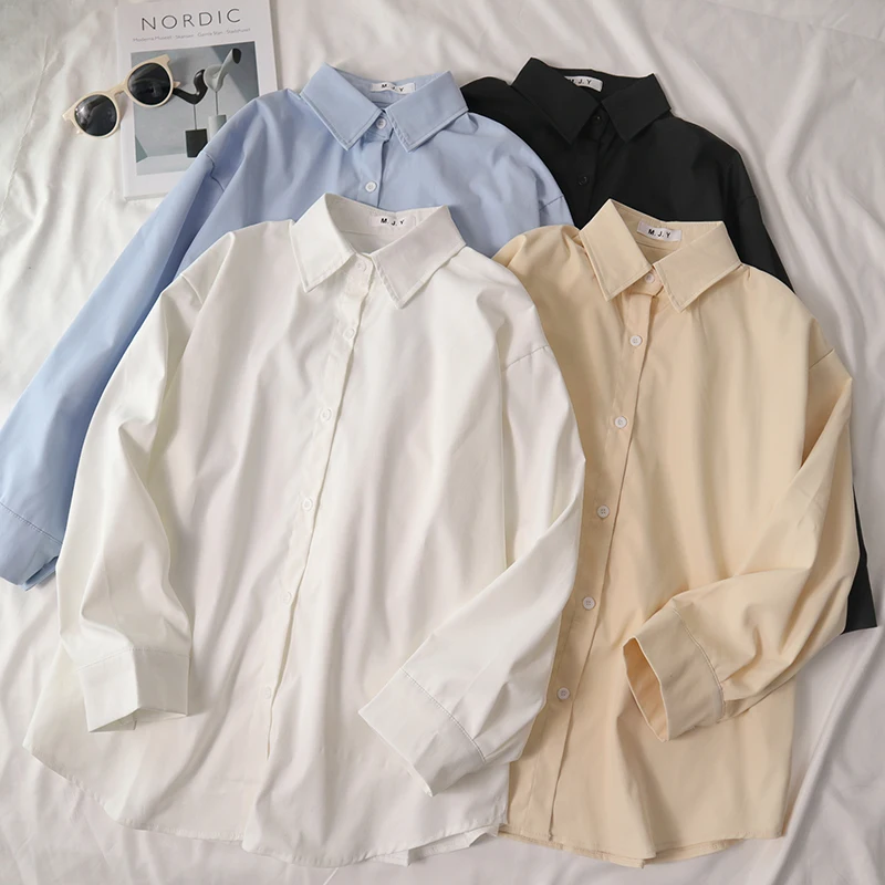 

Sun-protective Turn-down Collar Shirt Women Long-sleeved Casual Light Thin Outerwear Blouses 2025 Summer Solid-color Loose Top