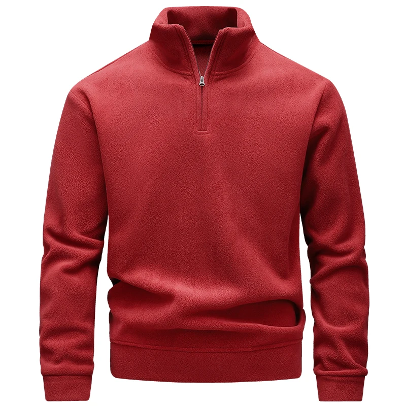 عالية الجودة سميكة الدافئة الصوف الرجال سترة سستة طوق البلوز الرجال البلوز طويلة الأكمام تي شيرت هوديي معطف الجولة الرقبة
