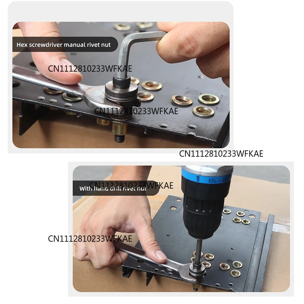 6-Piece Hand Rivet Nut Tool Kit for M3/4/5/6/8/10 Replacement Head Mandrel, Steel Free