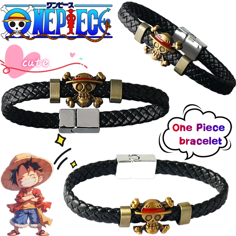 

New One Piece Luffy Skull Bracelet High-value Anime Cool Styling Creative Woven Leather Rope Couple's All-match Simple Bracelet