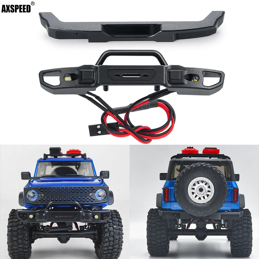 AXSPEED RC Car Metal Front Rear Bumper With LED Light for 1/24 Axial SCX24 AXI00006 Bronco Upgrade Parts