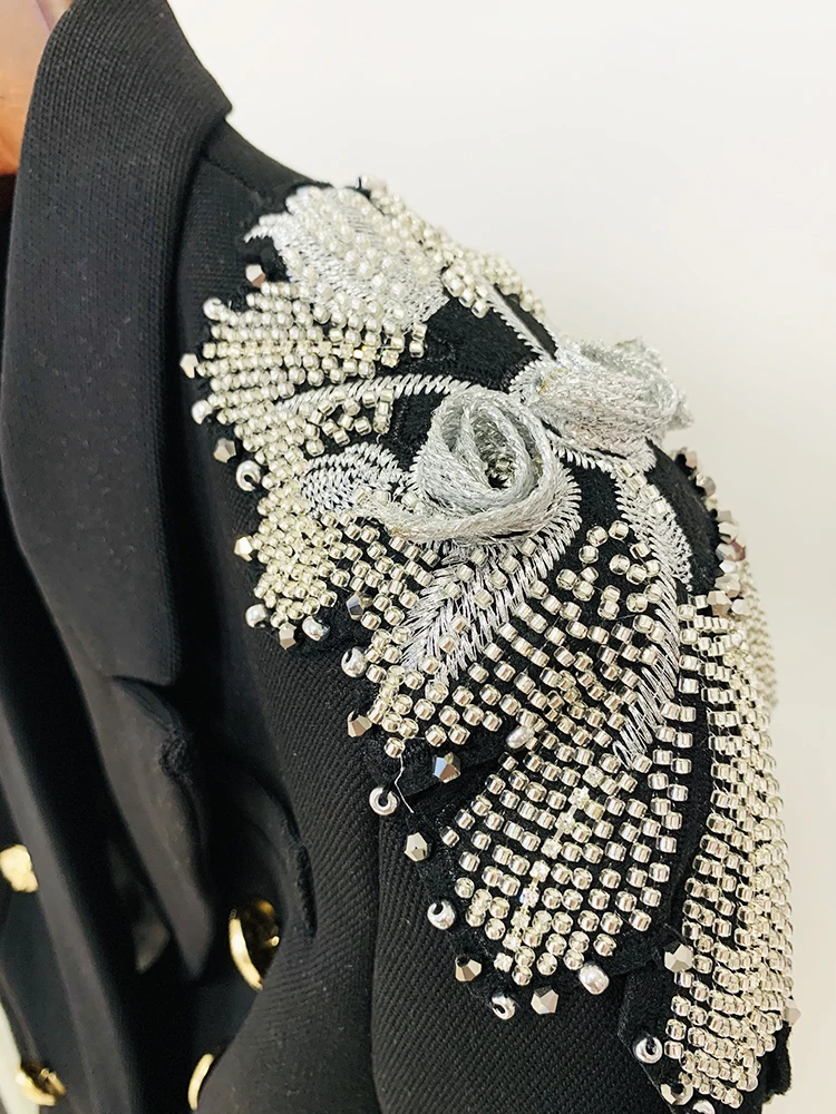 HIGH QUALITY Newest Fashion 2024 Designer Jacket Women\'s Stunning Flowers Appliques  Beaded Double Breasted Lion Buttons Blazer