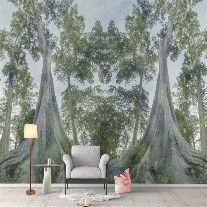Customized products Nordic personality green forest big trees Living room TV Sofa background mural wallpaper bedroom restaurant