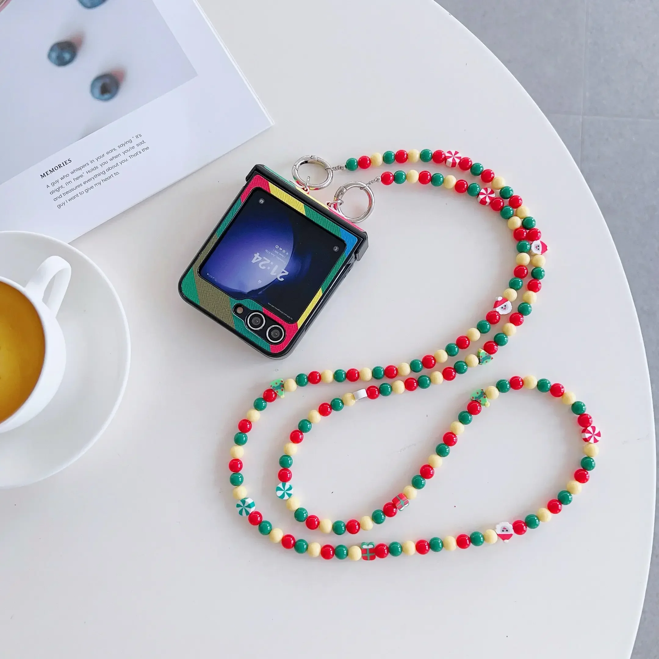 

Красочный рождественский ремешок через плечо из искусственной кожи с бусинами для Samsung Galaxy Z Flip 6 5 4 3, защитный чехол для телефона с петлями