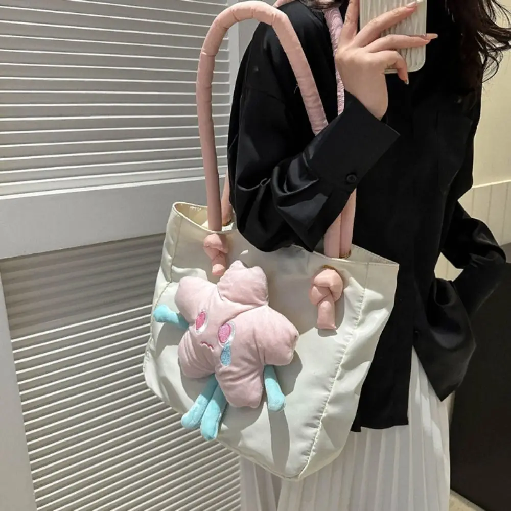 

Nylon Flower Tote Bag Plush Doll Lightweight Large Capacity Handbag Minimalist Korean Style Sweet Plush Flower Bag