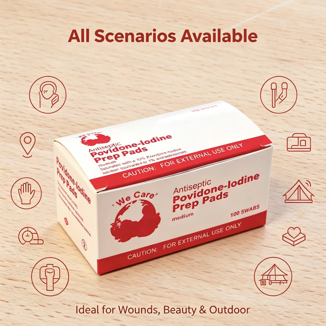 Povidone-Iodine Disinfectant Wipes, Used for Wound and Item Disinfection. Individually Wrapped. Non-Woven Fabric Material.