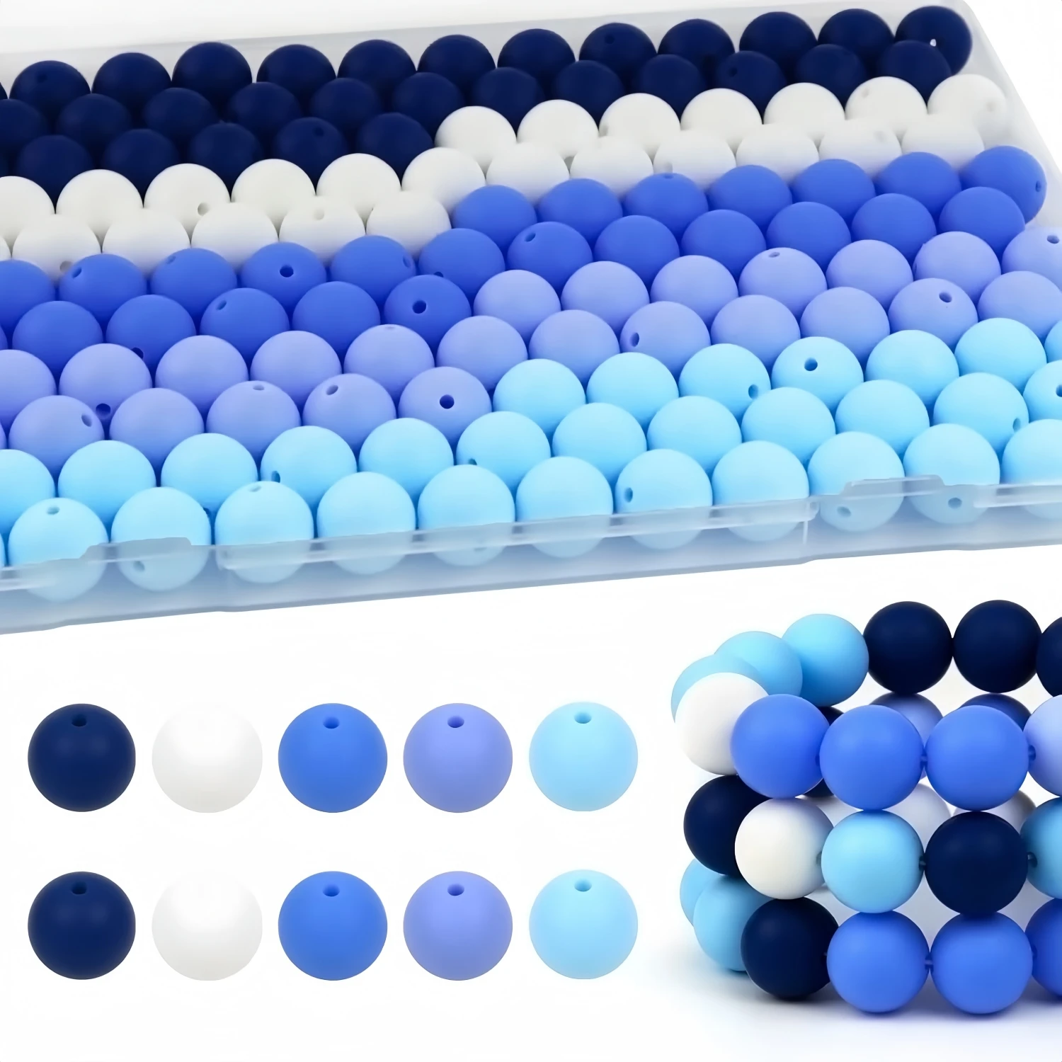 15mm Silicone Beads, Blue Series Navy Theme Beads, Silicone Beads in Bulk for Key Chain Making, 65/90 Round Rubber Multi-Color Silicone Beads for