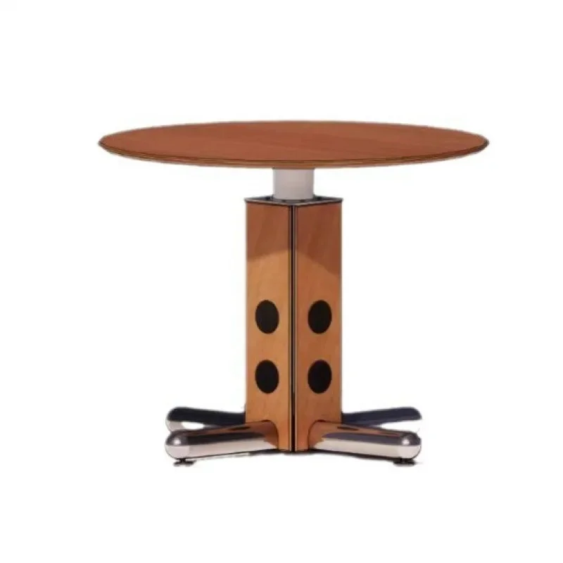 丸テーブル、レトロ、小さなアパート、金属製の脚、丸いダイニングテーブル、無垢材、岩板ダイニングテーブル