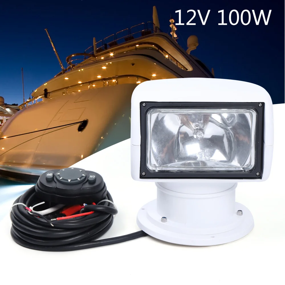 Holofotes de controle remoto de barco, caminhão marinho, holofote remoto, iluminação multi angular e de longo alcance, 12V, lâmpada 100W