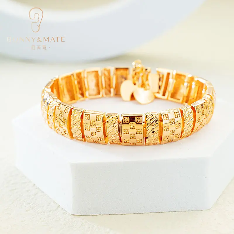 Wholesale Men\'s Bracelets 18K Gold Plated Thick Gold Nuggets Textured Links Women\'s Bracelets Fashion Jewelry